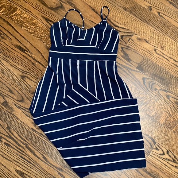 Angie Pants - Navy blue striped jumpsuit